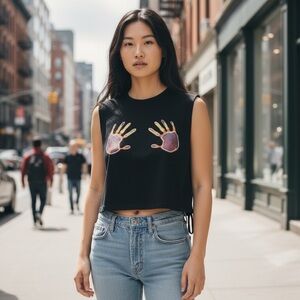 Black Hands Print Tank Top Women's Clothing
New